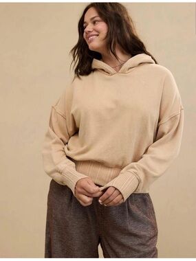 Aerie Cropped Hoodie Colour Koko Brown Size XS Sweater Oversized Cozy Slouchy